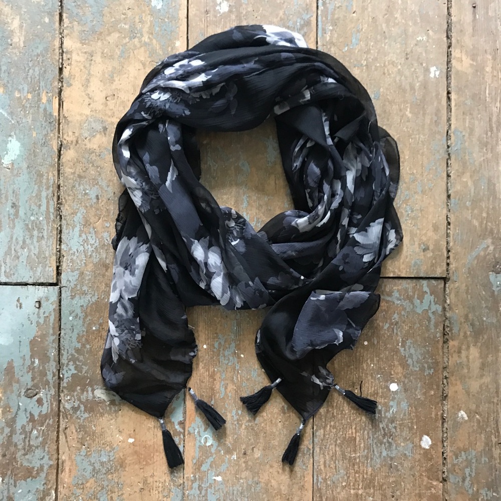 Black & Grey Floral Scarf